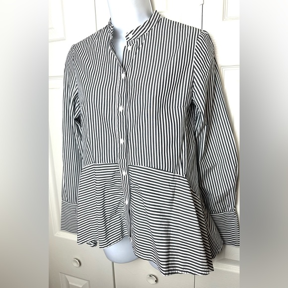 FRENCH CONNECTION Contrasting Summer Stripe Blouse Top Shirt Black White Peplum - Picture 6 of 11